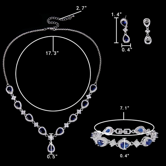 Women's Silver Tone CZ Teardrop Flower V-Necklace Sets - Picture 6 of 6